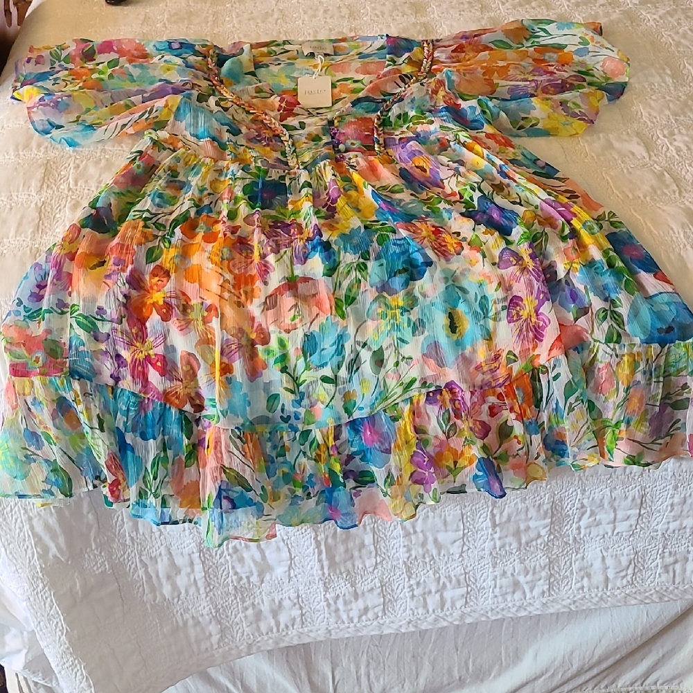 JADE Johnny Was MARGARETA Silk Floral Mini Dress in WILD BLOOMS Size PL petite L